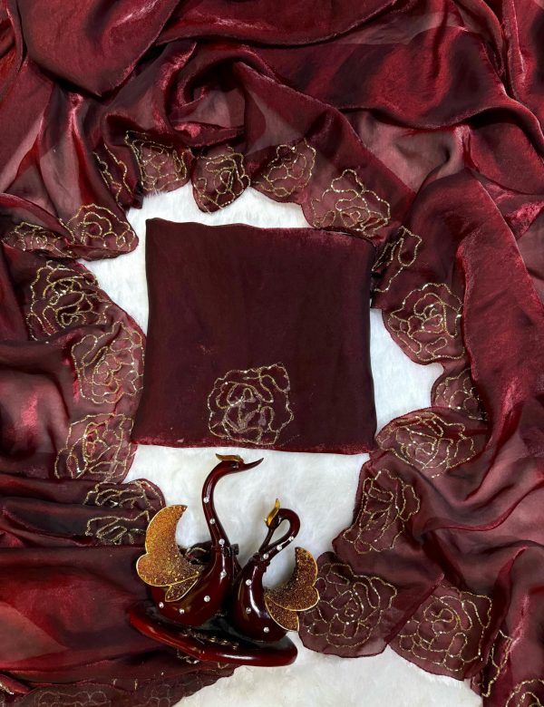 Maroon Fendi Silk Cutdana Work Ceremonial Saree 1211