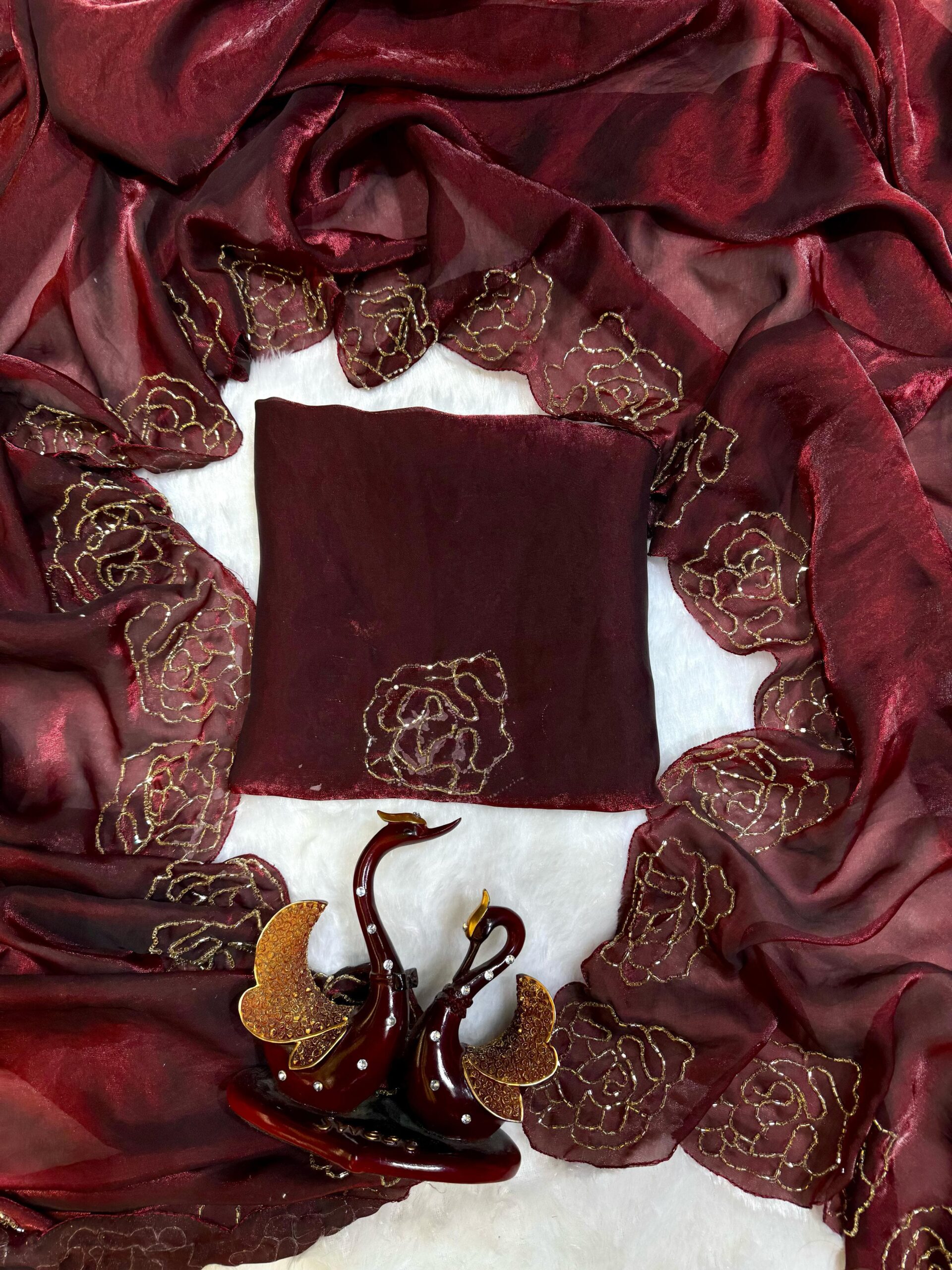 Maroon Fendi Silk Cutdana Work Ceremonial Saree 1211