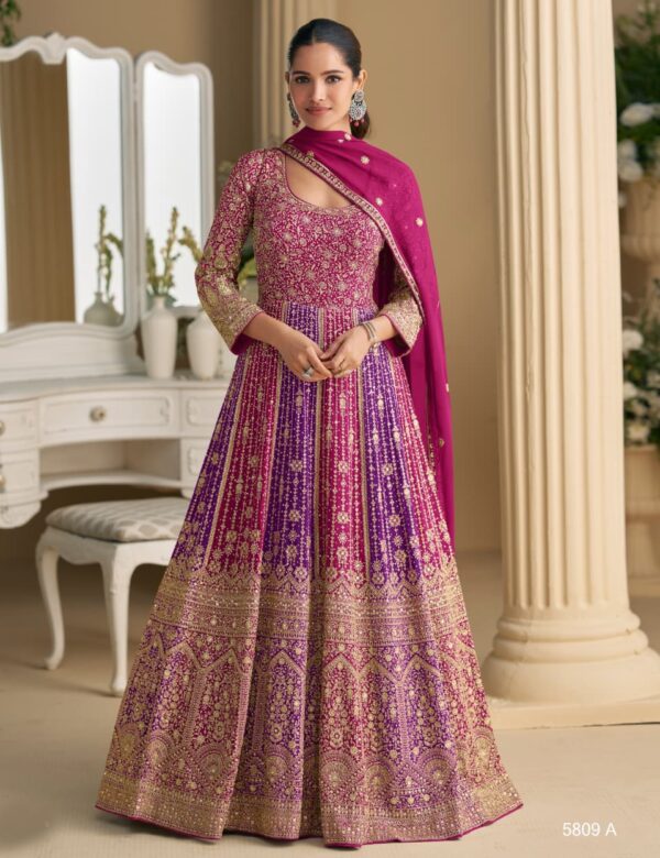 Pink & Purple Heavy Embroidery All Over Work Full Stitched Wedding Gowns 5809