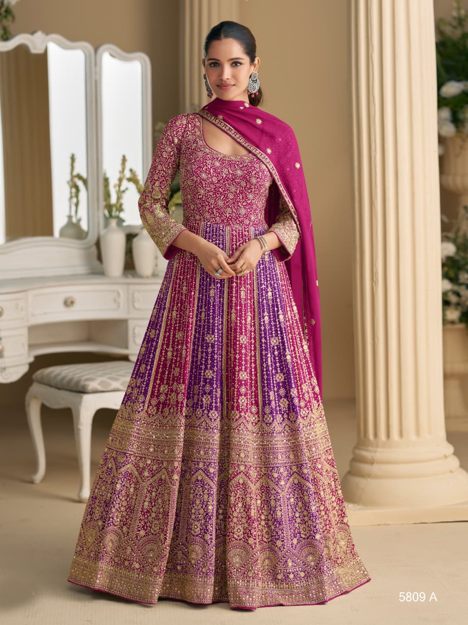 Pink & Purple Heavy Embroidery All Over Work Full Stitched Wedding Gowns 5809