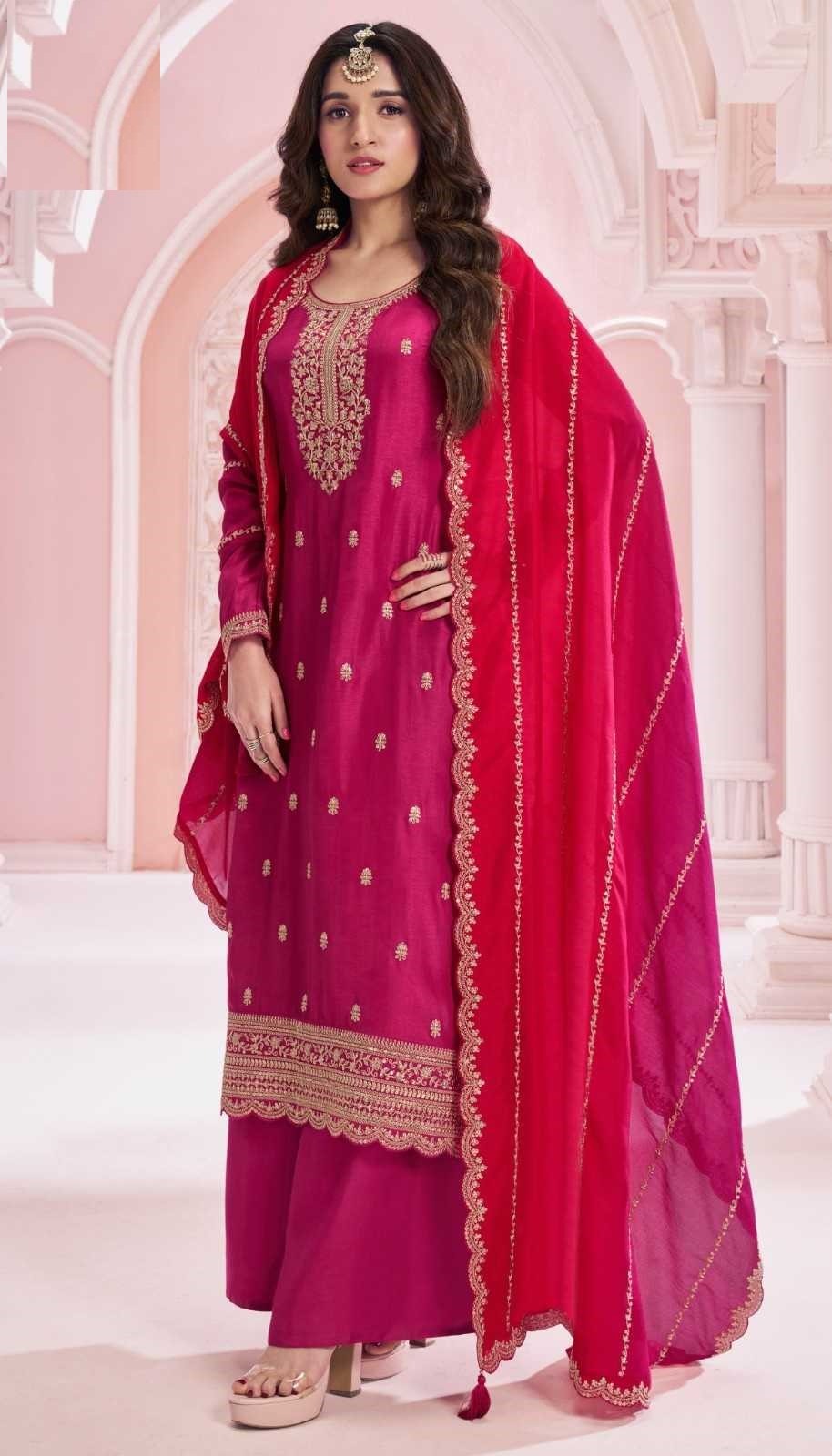 Rani Pink Georgette Silk Embroidery Plus Size Full Stitched Suits 69451