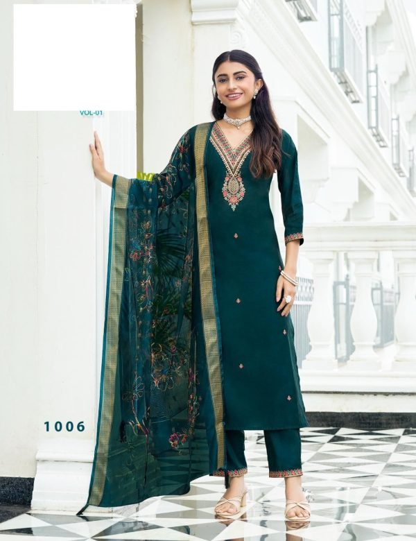 Plus Size Festive Wear Embroidered Straight Fit Kurta Sets 1001