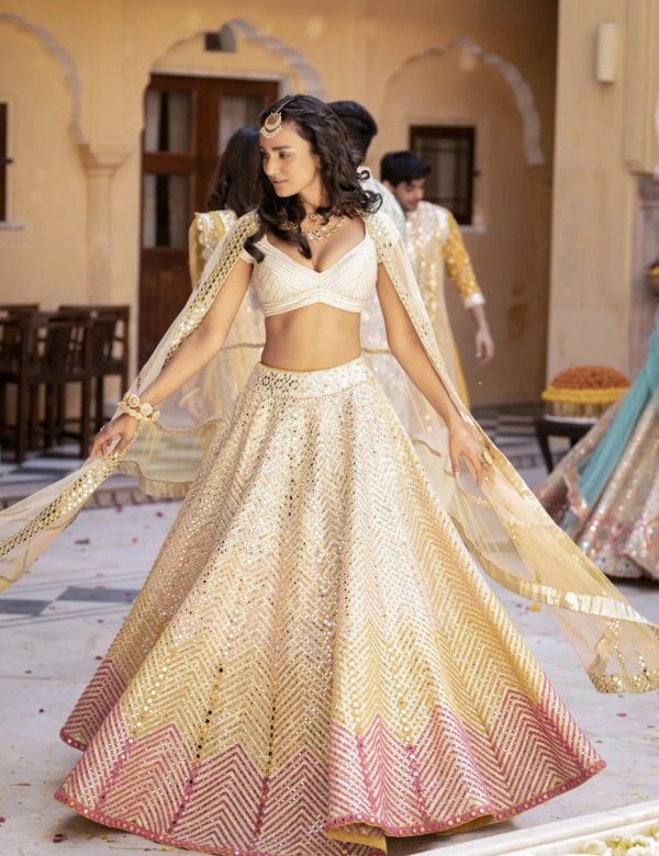 Light Cream Heavy Georgette Wedding Lehenga 317
