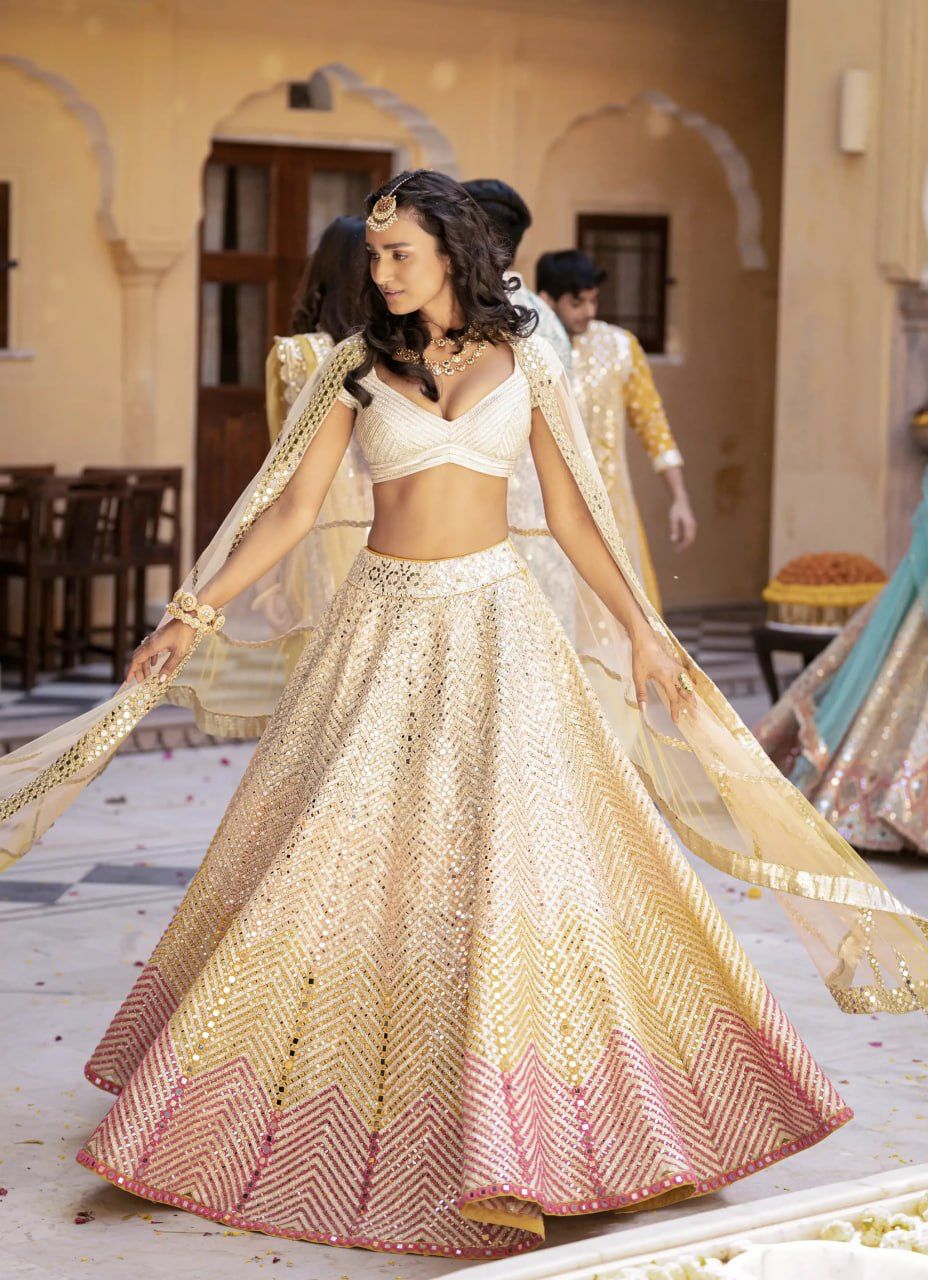 Light Cream Heavy Georgette Wedding Lehenga 317