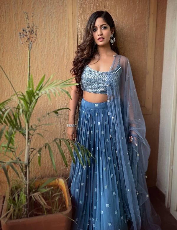Ishita Dutta Celebrity Heavy Sequins Work Georgette Lehenga V3-337