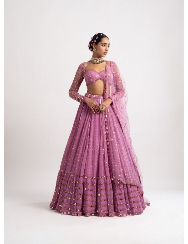 Lovely Lavender Heavy Sequins Work Wedding Lehenga 338A