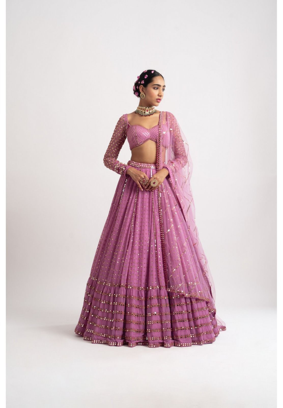 Lovely Lavender Heavy Sequins Work Wedding Lehenga 338A