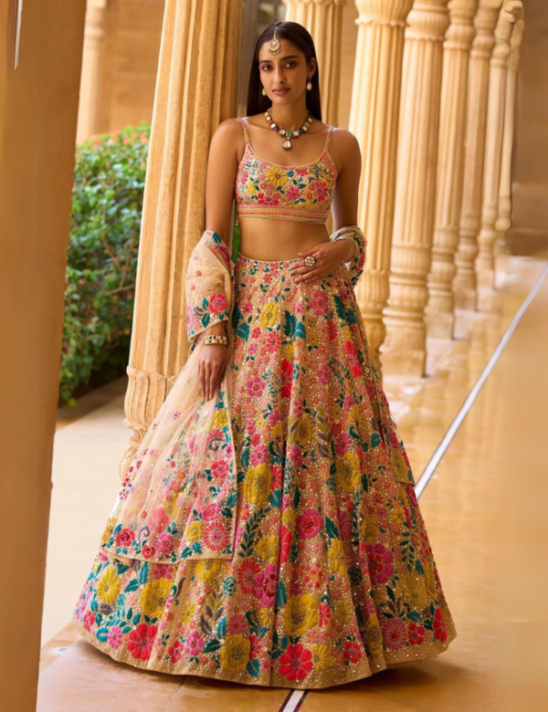 Multicolor Heavy Georgette Net Floral Wedding Lehenga 342