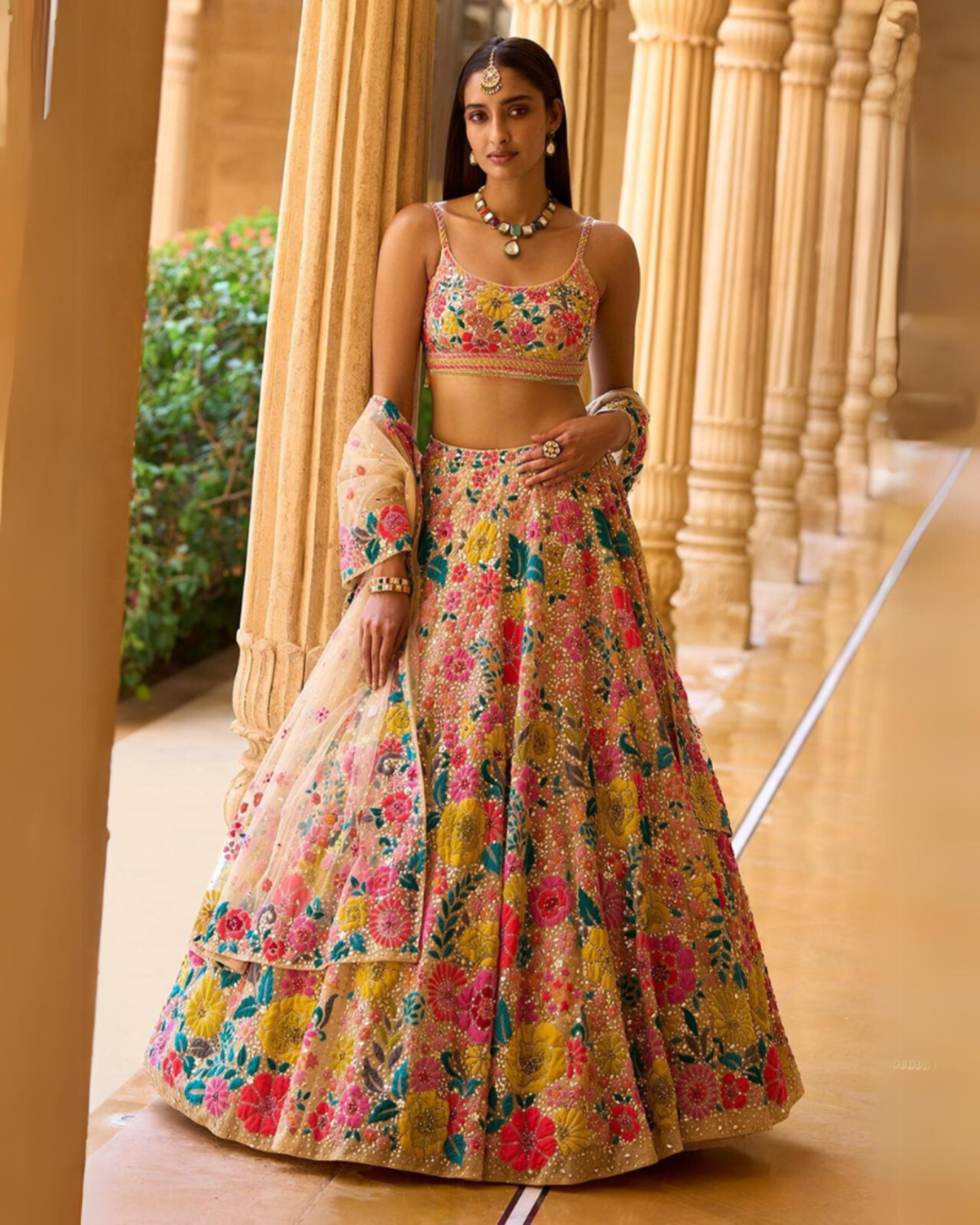 Multicolor Heavy Georgette Net Floral Wedding Lehenga 342