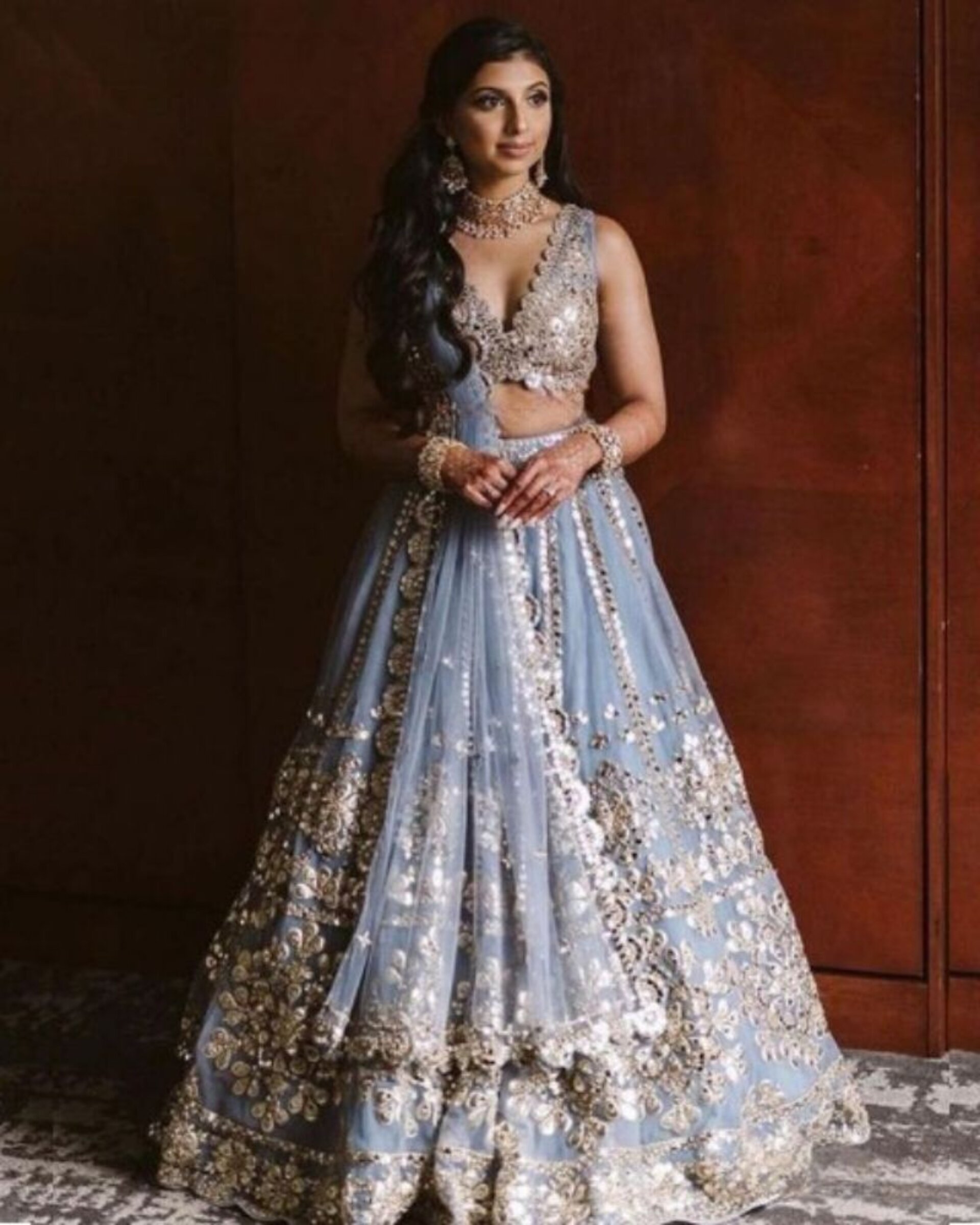Grey Heavy Net Wedding Lehenga V3-343