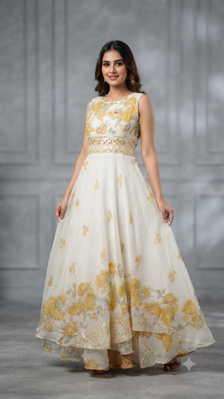 Georgette Silk Hand Work A Line Flair Gown 1013