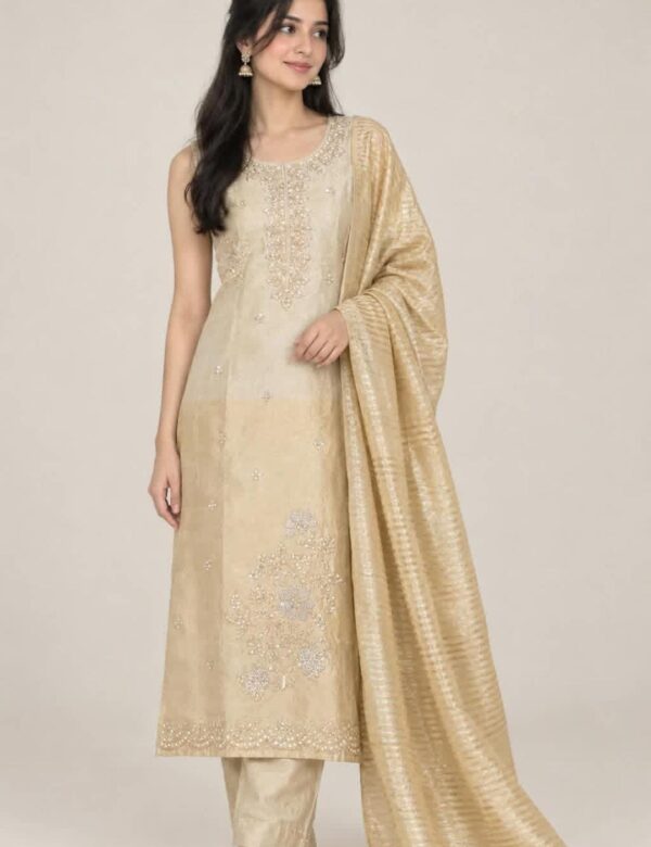 Ivory Handwork Ceremonial Wear Two Tone Silk Suit With Fancy Dupatta 1022