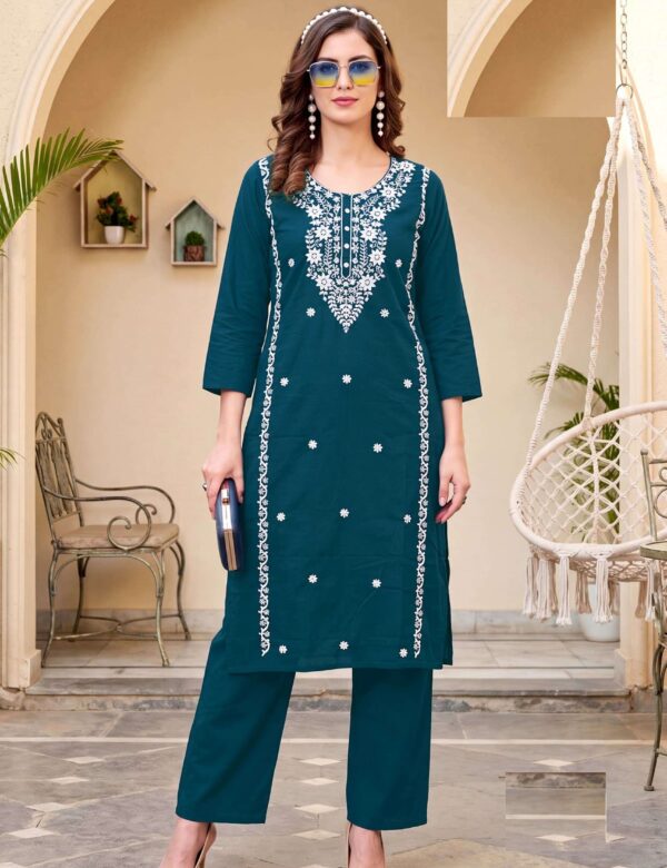 Casual Wear Summer Cotton Lucknowi Kurta Sets 3001