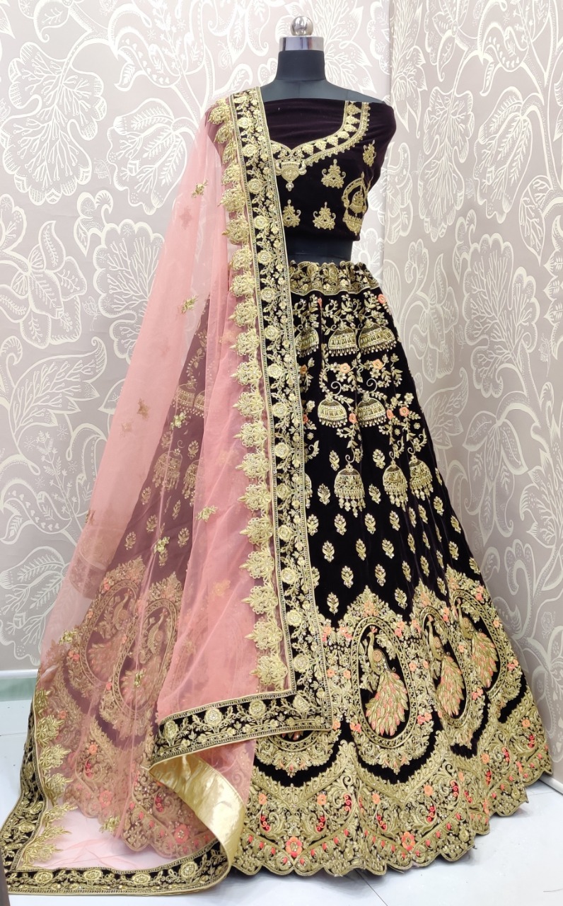 Peacock Design Velvet Lehengas A2119 - Aarshi Fashions